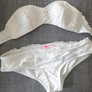 Victoria's Secret White Lace Bandeau Bikini Set - Small